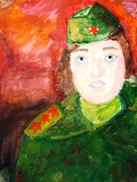 Бортащенок Лилия, 13 лет, Моя прабабушка на Великой Отечественной войне, б., гуашь, ХШ им. В.А. Серова, г. Тверь