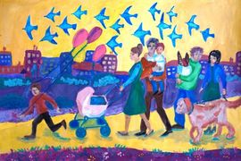 Гончарова Алина, 13 лет, Семейная прогулка, б., гуашь, ДХШ №2, г. Липецк