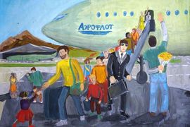 Сезонов Павел, 15 лет, Встреча в аэропорте, б., гуашь, ДХШ №2, г. Липецк