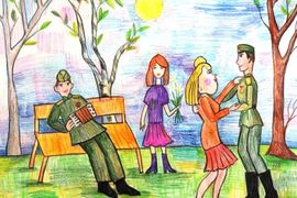Андрейко Софья, 7 лет, У войны недетское лицо, б., цв. карандаши, ДШИ, Ямало-Ненецкий АО, п. Пурпе