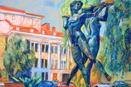 Тур И.Н., Фонтан Влюбленные на ул. Мира, 40х50.,б.пастель,2017г.