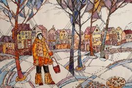 Ковешникова Т.В., Зима. Улица Советская, б., акв., гел.ручка, 2018г.