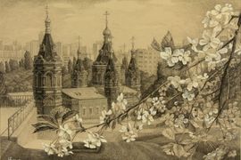 Новикова Е.П. Казанский собор после реконструкции, 32х46,б. тушь, 2012г.