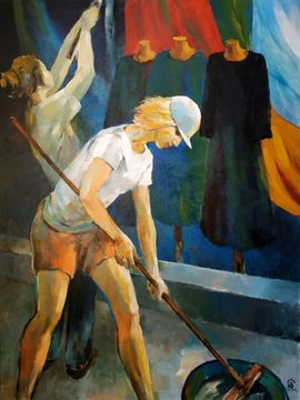 Паранюшкин Р.В., Мойщицы окон, 90х120,х.м., 2019г.