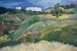 Самарина Л.Ю. Вид на железнодорожную больницу, 29х44, х.м., 1999г.