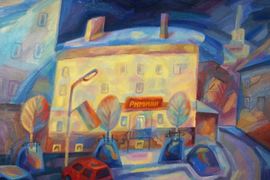 Самарина Л.Ю. Кафе Ремини на улице Гагарина, 50х60, х.м., 2015г.
