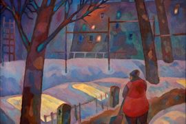 Самарина Л.Ю. Мартовский вечер на ул. Ткачева, 30х35, х.м., 2009г.