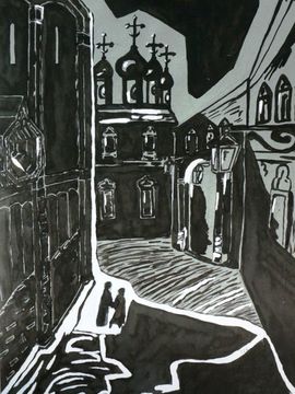 Боронина Анастасия,12 лет,Улица старой Москвы,б.,тушь,ДШИ,с.Ребриха,Алтайский край