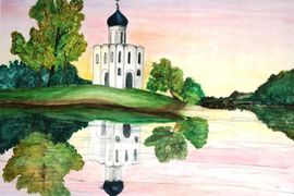 Трифонова Яна,15 лет,Церковь Покрова на Нерли,б.,смеш.техника,г.Собинка,Владимирская область