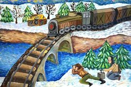 Ибрагимова Ангелина, 13 лет, Под откос, б., гуашь, ДХШ, г. Каспийск