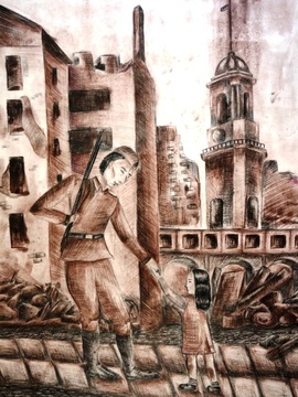 Магомедова Патимат, 14 лет, Воин-освободитель, б., цв. карандаши, ДХШ, г. Каспийск