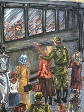 Пономарёва Полина, 14 лет, В эвакуацию, б., гуашь, ДХШ, Ставропольский край, с. Дивное