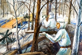Приходько Наталья, 13 лет, Разведчики, б., акварель, ДХШ, Краснодарский край, ст-ца Крыловская