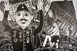 Чайко Мария, 11 лет, Папа вернулся с войны, б., линогравюра, ДШИ, Омская обл., с. Лузино