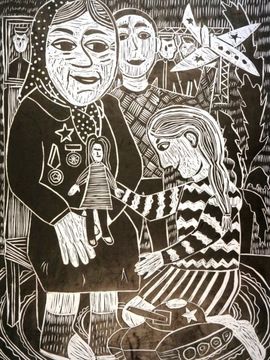 Шиченко Маргарита, 12 лет, Наша бабушка - ветеран войны, линогравюра, ДШИ, Омская обл., с. Лузино