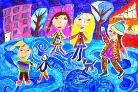 Каптюг Арина, 7 лет, «На катке», б., маркеры, преп. Занина Е.В.