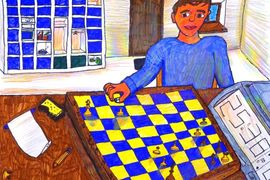  Багров Олег, 10 лет, «Я сочинил новую задачку», тон. б., фломастеры, цветные карандаши, преп. Степанова Е.Е.