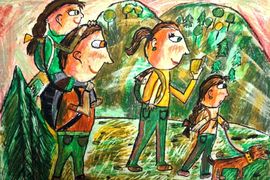 Мальцева Василиса, 9 лет, «Моя семья. В походе», б., пастель, преп. Кузуб Е.А.