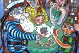 Ковальская Лилия, 13 лет, «Моя семья за чаепитием», б., смеш. тех., преп. Паленкова С.М.