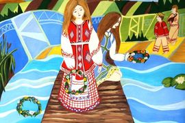  Шкабара Алёна, 16 лет, «Гадание на Ивана Купалы», б., гуашь, преп. Мухамедова Л.В.