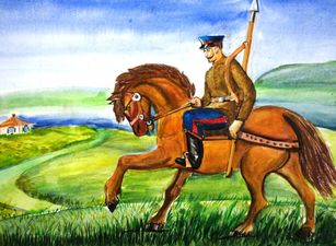 Скачков Антон, 12 лет, Возвращение донского казака домой, б., акварель, ДШИ, г.Серафимович