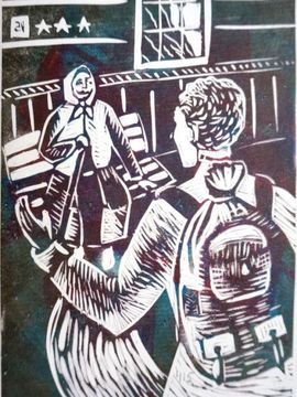 Сухобок Злата, 15 лет, Долгожданная встреча, линогравюра, ДХШ №2,  г. Северодвинск, Архангельская обл.