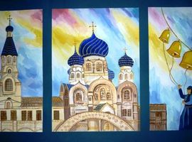Бордюгова Ангелина, Храм Архангела Миаила, гуашь, акриловый контур, 14лет МОУ СШ № 40 
