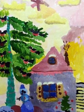 Гречкина Алиса, 5 лет, Зима, б., гуашь