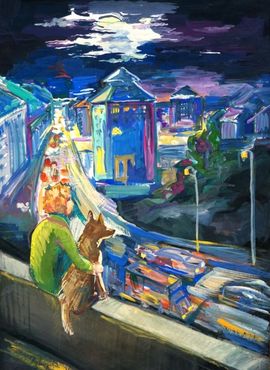 Рубанова Элина, 14 лет, Ночная Казань, б., гуашь, ДХШ №1, г. Казань