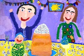 Макаренко Мария, 6 лет, Мама и папа и кулич, б., гуашь, ВОДХГ, г. Волгоград