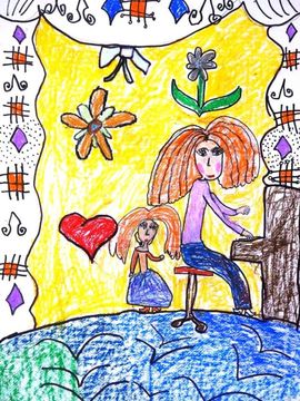 Ртищева Ольга, 6 лет, Я выступаю, учитель музыки играет на пианино, б., смеш. тех., ВОДХГ, г. Волгоград