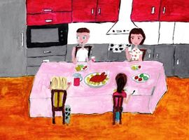 Кильдюшова Дарья, 7 лет. Вся семья вместе, так и душа на месте. Гуашь. Нижегородская обл., п.Пильна