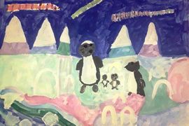 Попова Анастасия, 7 лет, Эти забавные пингвины, б., гуашь