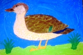 Гурбанова Алиса, 8 лет, Утка  у озера, б., гуашь