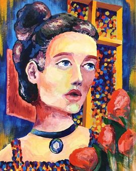 Лагаева Мария, Девушка с красными цветами,б., гуашь