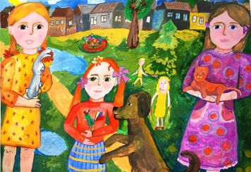 Крышилина Любовь, 10 лет, У нас во дворе, б., гуашь, Кузьмич.худ.класс, ГШИ