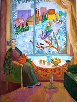 Сухова Ирина, 12 лет, У окошка, б., гуашь, ДШИ, Камышин