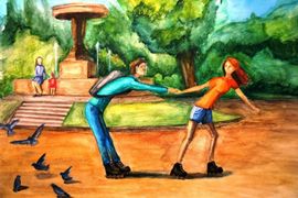 Мустафаева Полина, 15 лет, Летняя прогулка, б., акварель, ДШИ, Камышин