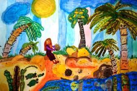 Пирогова Елизавета, 7 лет, Я люблю кокосы, б., акв., ВОДХГ, Волгоград