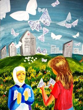 Азанова Евгения, 14 лет, Письмо с фронта, б., гуашь, школа Акварель, г. Саяногорск, респ. Хакасия